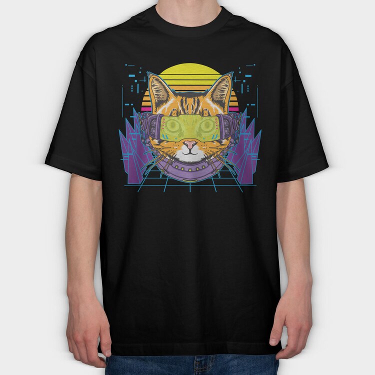 Cyber Cat Vibes, Tricou Oversize Barbati (Unisex)
