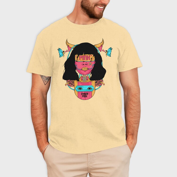 Cyber Pink Horns, Tricou Barbati (Unisex)