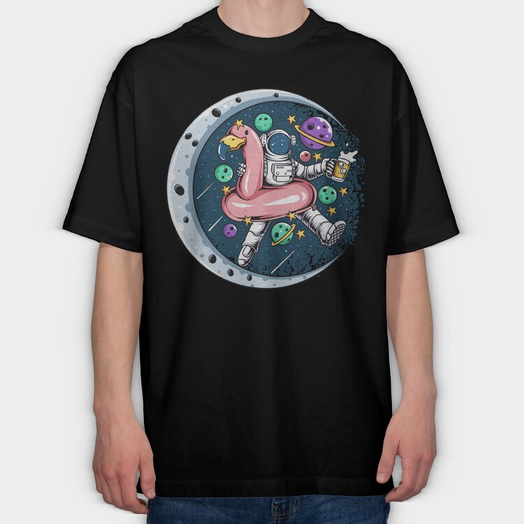 Space Flamingo Astronaut, Tricou Oversize Barbati (Unisex)