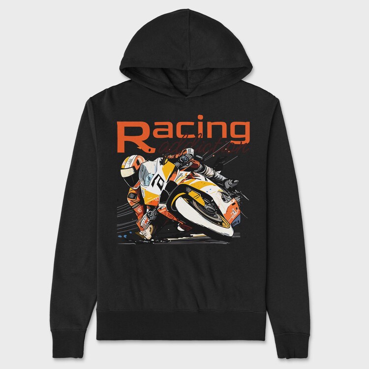 Tilted Competition Motorcycle With Rider Racing Addiction, Hanorac Oversize Barbati (Unisex)