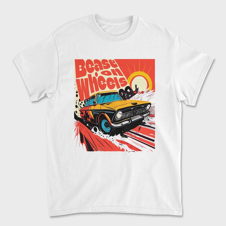 Beast on Wheels Hot Road Cars Comic, Tricou Barbati (Unisex)