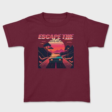 Tricou Copii, Car on Scenic Road Beautiful Sunset 80S Retro