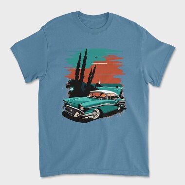 Tricou Barbati (Unisex), Classic 80S Car Beach Sunset Trees