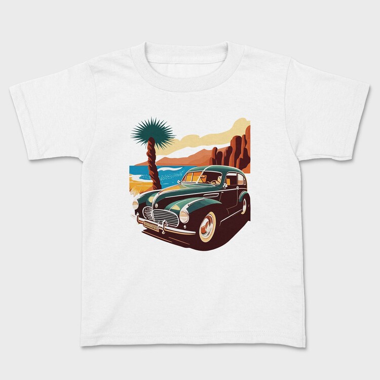 Tricou Copii, Classic 80S Car Mountains Sunset Beach Trees