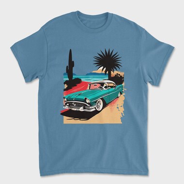 Tricou Barbati (Unisex), Classic Car Beach Sunset Trees