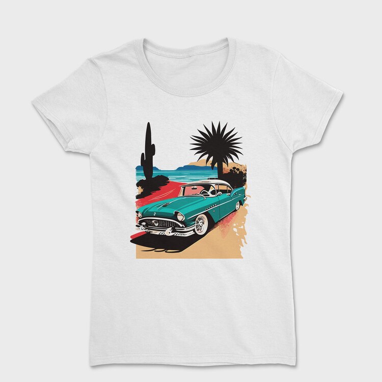 Classic Car Beach Sunset Trees, Tricou Femei