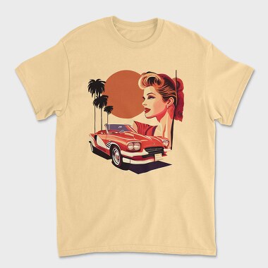 Tricou Barbati (Unisex), Classic Car Convertible Girl Trees