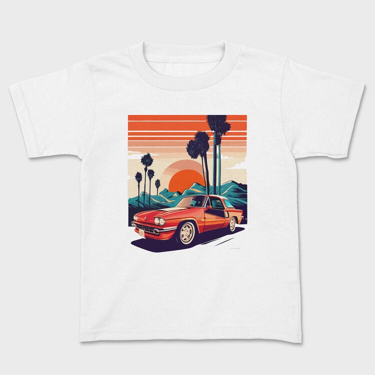 Tricou Copii, Classic Car Convertible With Mountains and Trees