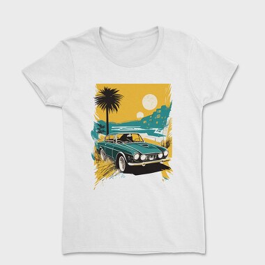 Classic Car Palm Trees Sun Sea City, Tricou Femei