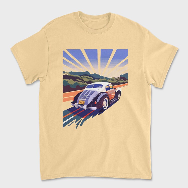 Classic Car Road Trees Sunset, Tricou Barbati (Unisex)