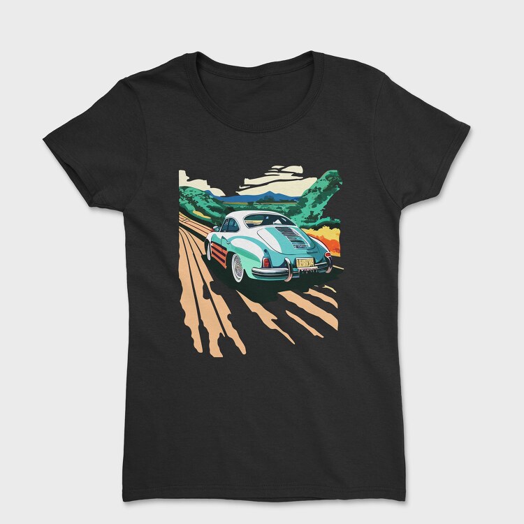 Tricou Femei, Classic Car Trees Landscape Retro