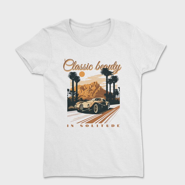 Tricou Femei, Classic Sports Car Road Mountains Palm Vintage