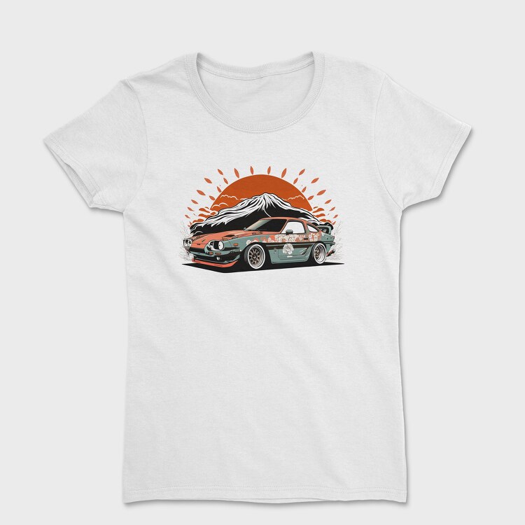 Tricou Femei, Custom Car Winged Sunset Mountain Manga