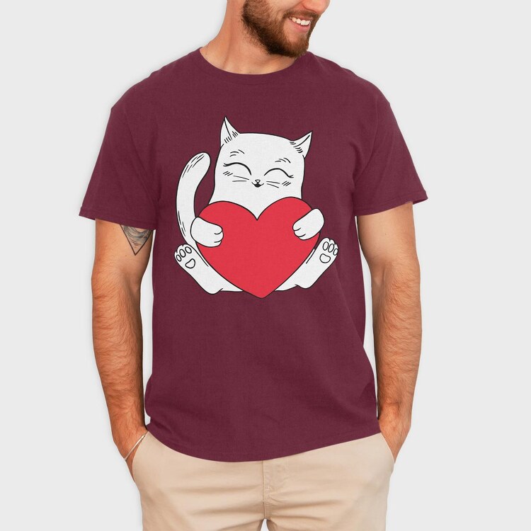 Cat Holding Heart, Tricou Barbati (Unisex)