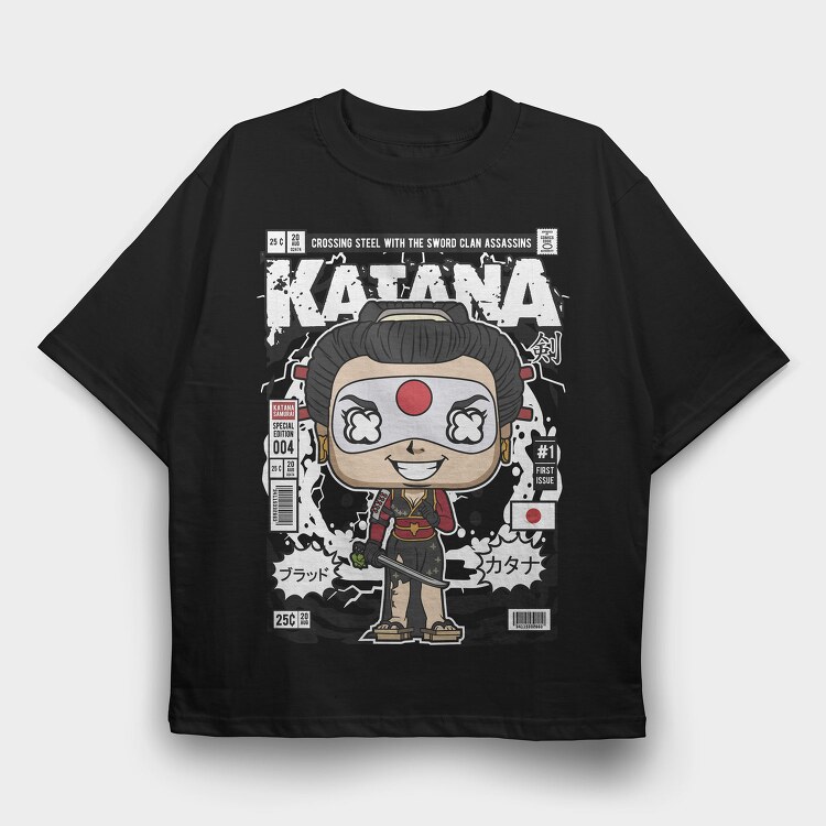 Katana Samurai Pop Art, Tricou Oversize Barbati (Unisex)