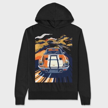 Sports Car Rolling Mountains Sunset Trees, Hanorac Oversize Barbati (Unisex)