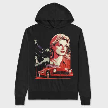 Retro Convertible Car With Woman and Nature, Hanorac Oversize Barbati (Unisex)