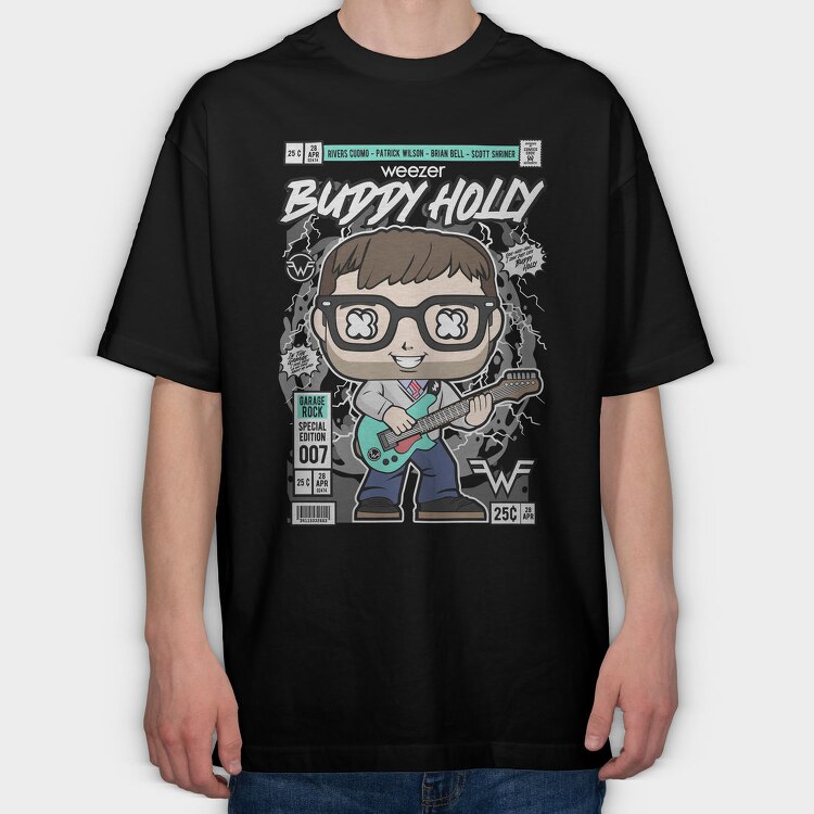 Buddy Holly Rockstar, Tricou Oversize Barbati (Unisex)