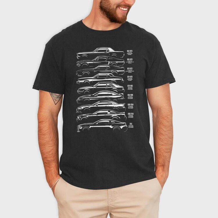 Mustang History Silhouette, Tricou Barbati (Unisex)