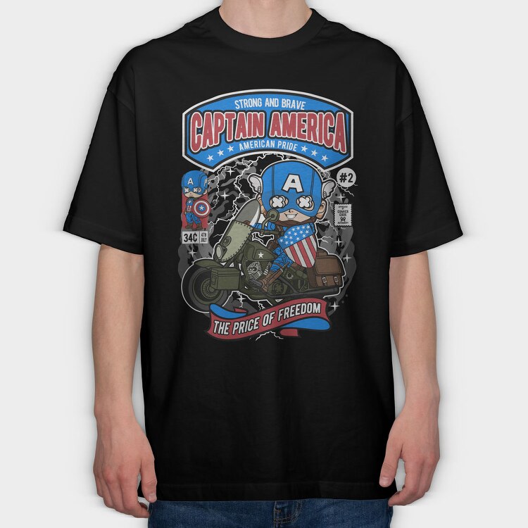 Captain America Motorbike, Tricou Oversize Barbati (Unisex)