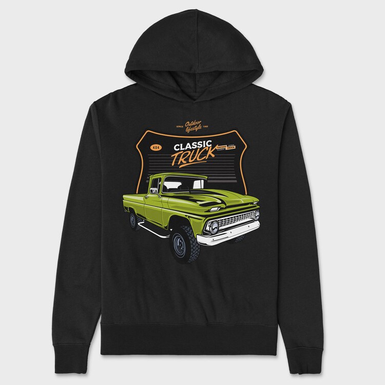 Classic Truck Old Green Car, Hanorac Oversize Barbati (Unisex)