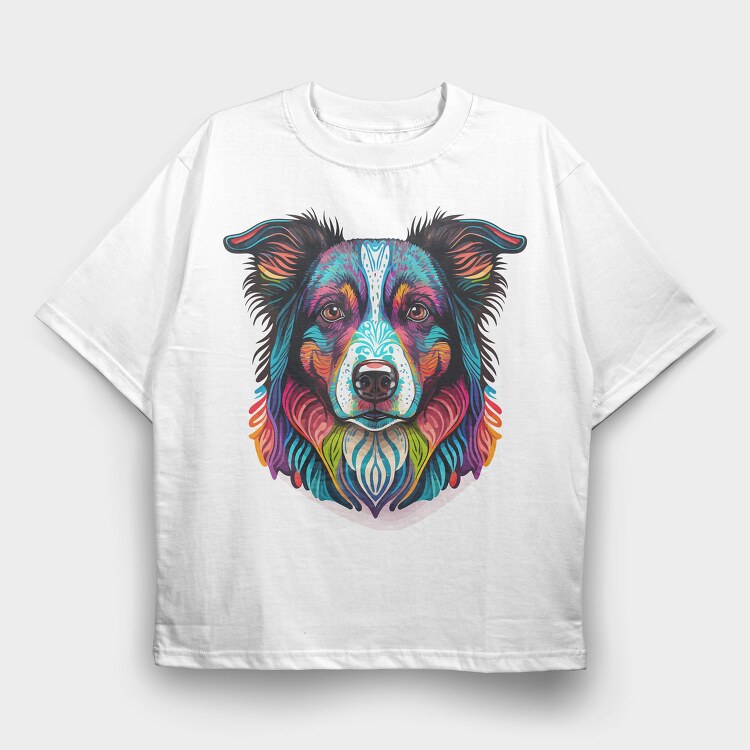 Colorful Dog Portrait, Tricou Oversize Barbati (Unisex)