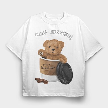 Good Morning Coffee Bear, Tricou Oversize Barbati (Unisex)