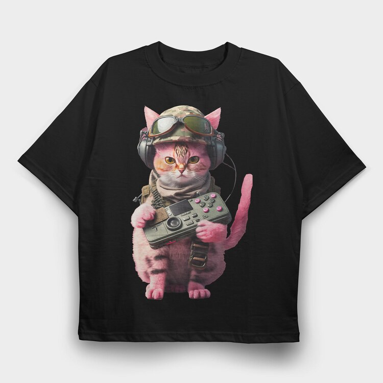 Military Cat Radio, Tricou Oversize Barbati (Unisex)