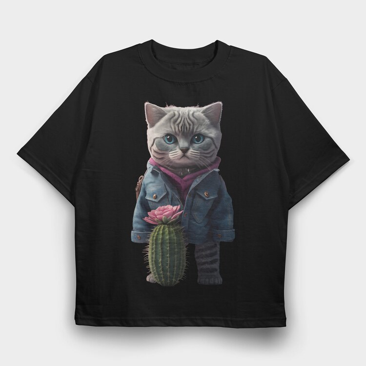 Cat Cactus Cool, Tricou Oversize Barbati (Unisex)