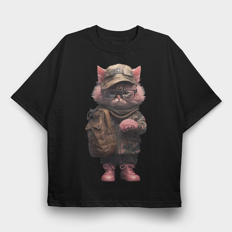 Cat Soldier, Tricou Oversize Barbati (Unisex)