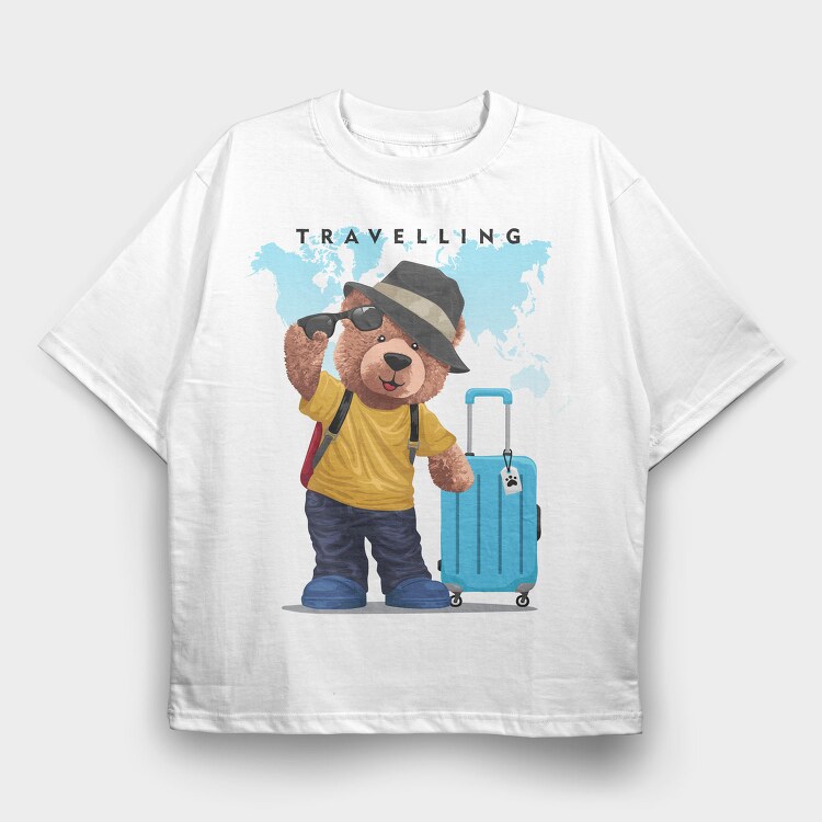 Traveling Bear, Tricou Oversize Barbati (Unisex)