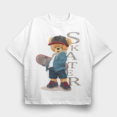 Skateboarding Teddy, Tricou Oversize Barbati (Unisex)