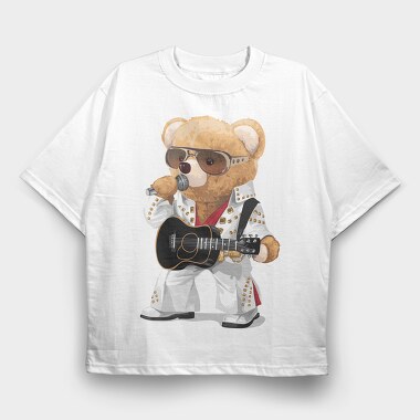 Teddy Elvis Guitar, Tricou Oversize Barbati (Unisex)