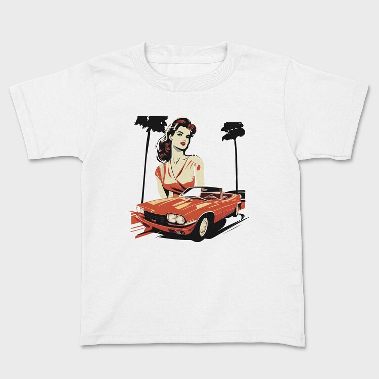 Iconic Classic Car Convertible Girl Trees, Tricou Copii