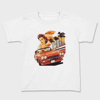 Iconic Convertible Car Withand Girl, Tricou Copii