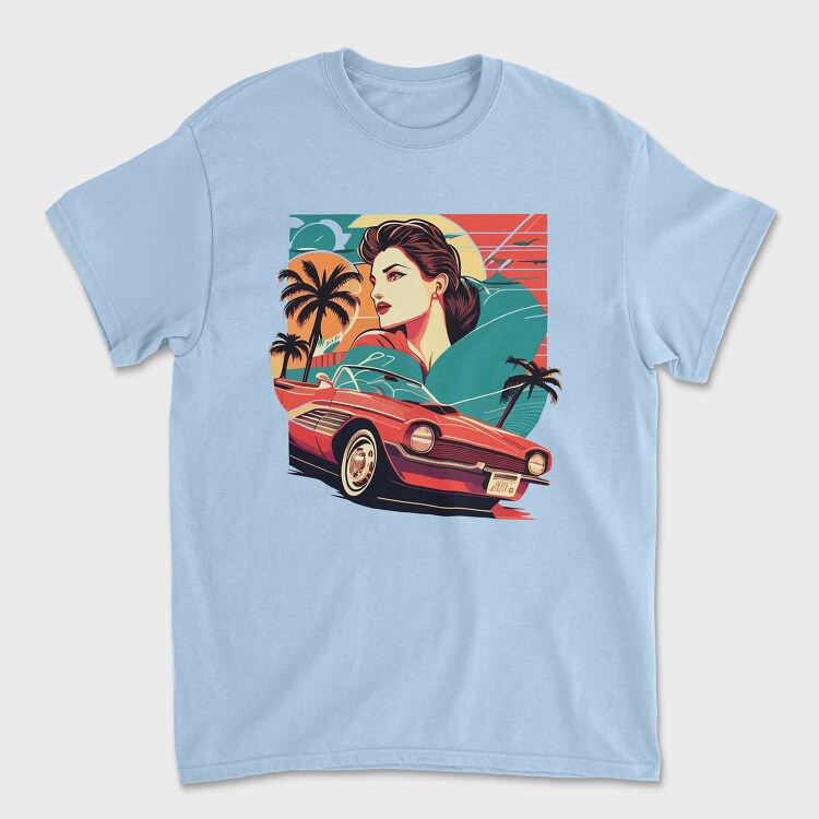 Iconic Vintage Convertible With Girl in Nature, Tricou Barbati (Unisex)