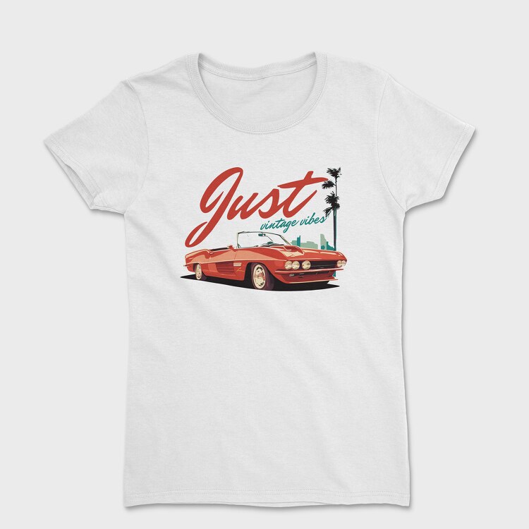 Just Vintage Vibes Classic Convertible Car With Palm Trees, Tricou Femei