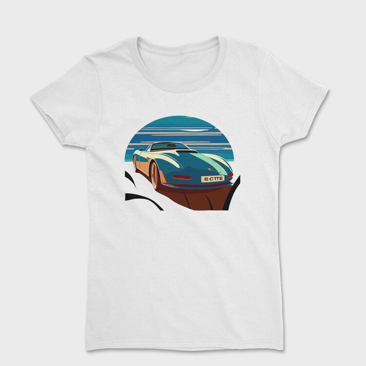 Minimalist Classic Sports Car in Bauhaus Aesthetic, Tricou Femei