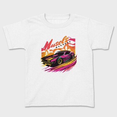 Muscle Car Full Speed Palm Trees SunMuscle Madness Pop, Tricou Copii