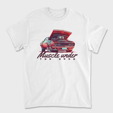 Muscle Car With Custom Engine Hood Up Muscle Under the Hood, Tricou Barbati (Unisex)