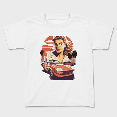 Retro Car Convertible With Girl and Trees, Tricou Copii