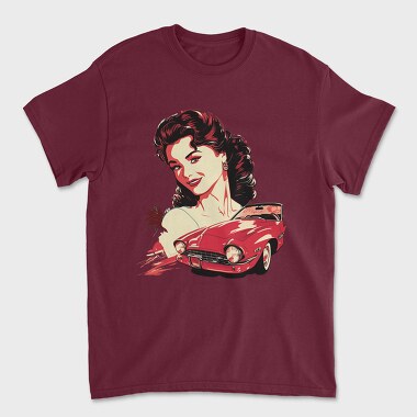 Retro Car Convertible With Girl, Tricou Barbati (Unisex)