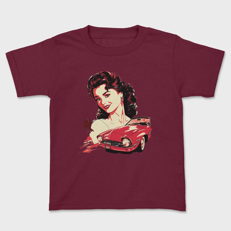 Tricou Copii, Retro Car Convertible With Girl