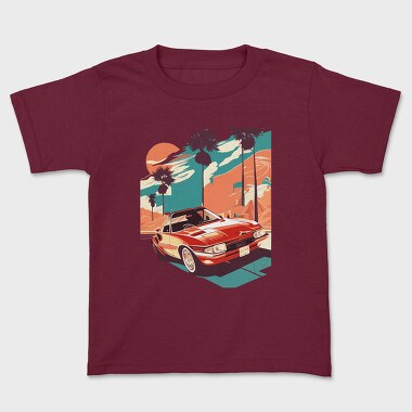 Retro Car Convertible With Mountains, Tricou Copii