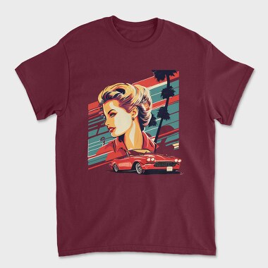 Vintage Car Convertible With Girl and Trees, Tricou Barbati (Unisex)