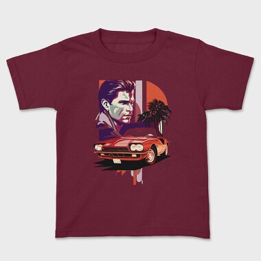 Vintage Car Convertible With Man and Trees, Tricou Copii