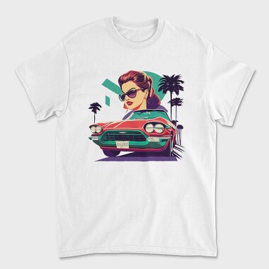 Vintage Convertible With Girl in Scenic, Tricou Barbati (Unisex)