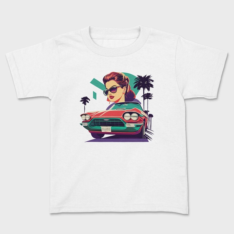 Tricou Copii, Vintage Convertible With Girl in Scenic