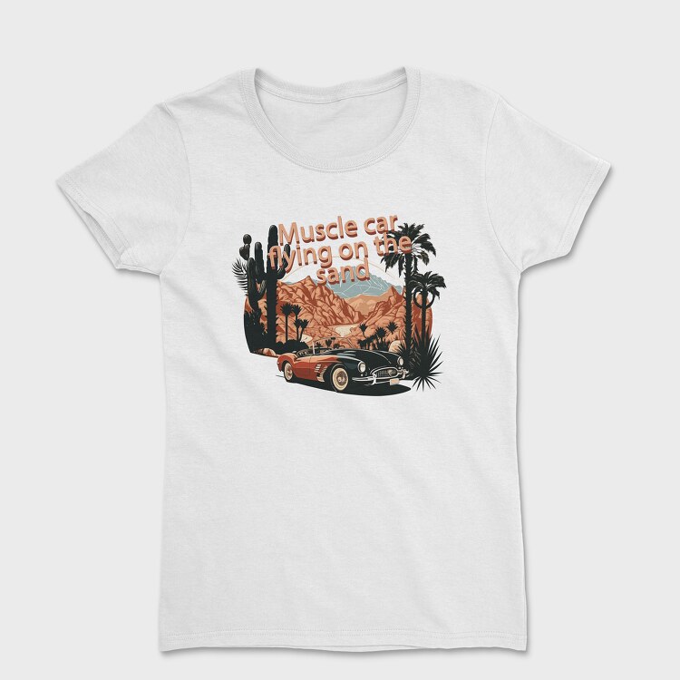 VintageClassic Sports Car Road Mountains Palm, Tricou Femei