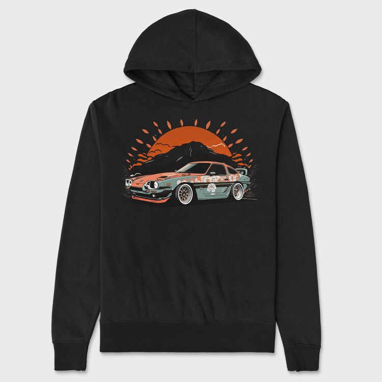 Custom Car Winged Sunset Mountain Manga, Hanorac Oversize Barbati (Unisex)